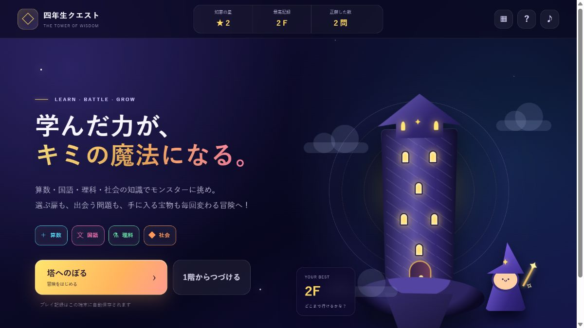 四年生クエスト：知恵の塔のアイキャッチ画像